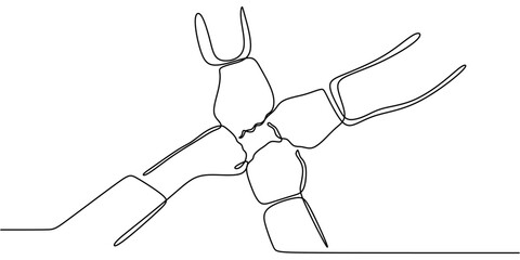Continuous Line Drawing of Hands United for Teamwork Concept Minimalist Vector Illustration