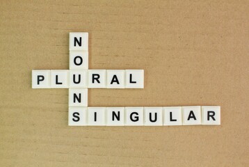 letters of the alphabet with the word Nouns plural singular. the concept of education or Grammar....