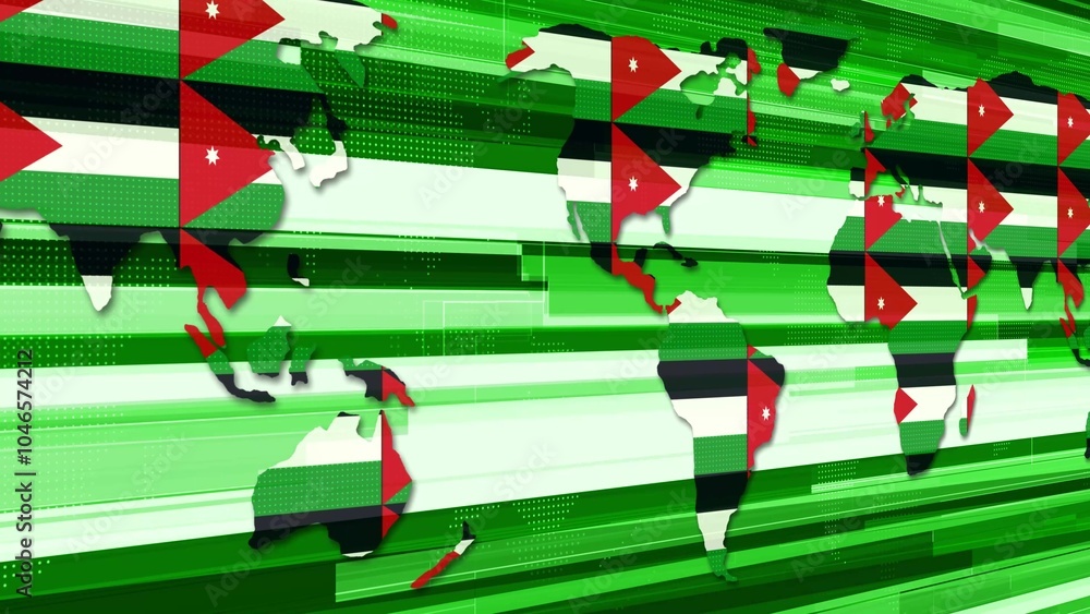 Poster world map with jordanian flags on digital background
