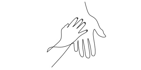 Continuous Line Drawing of Father and Child Hands Minimalist Family Concept Vector Illustration