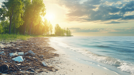 Beach Pollution at Sunset