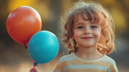 Obraz premium Child with a colorful balloon, looking delighted