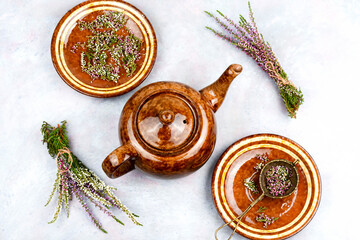 A cup of healthy heather tea.