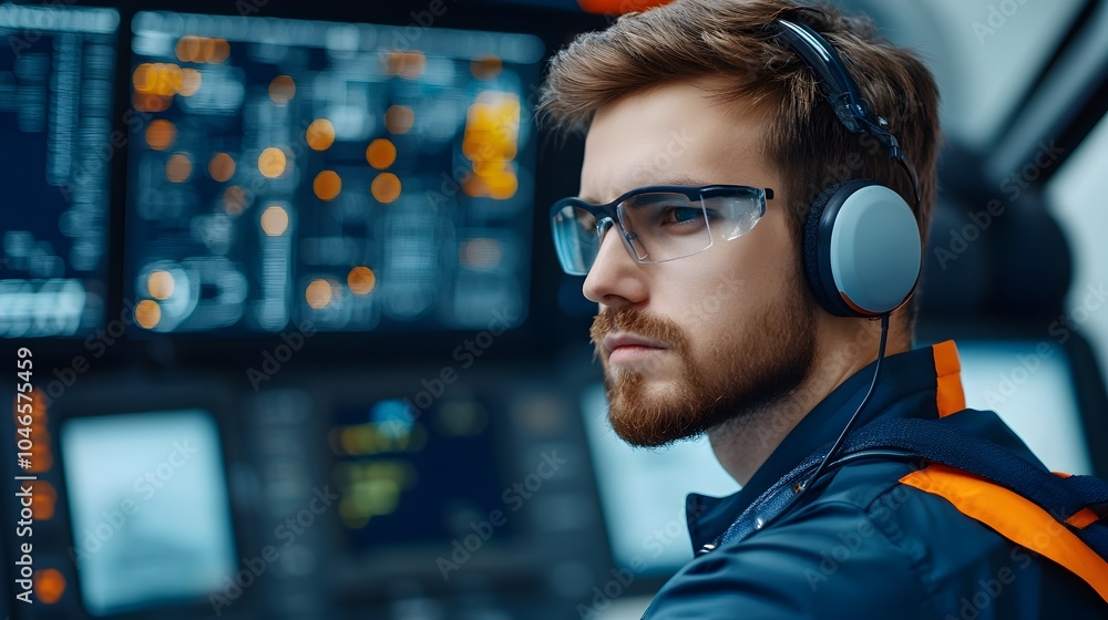 Poster skilled mechanic closely examining and analyzing the electronic components and systems of a helicopt