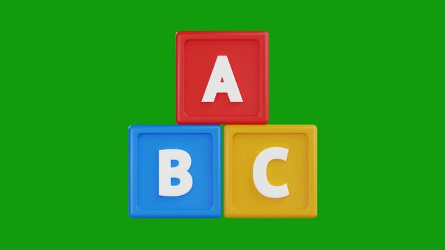 3d animation of abc blocks 3d icon with green background
