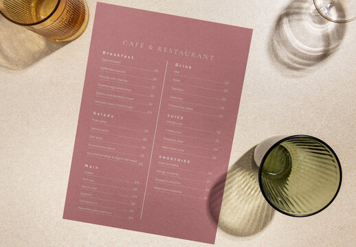 Stationery Menu Flatlay Mockup