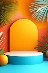 Colorful Tropical Geometric Scene with Leaves and Fruit Elements