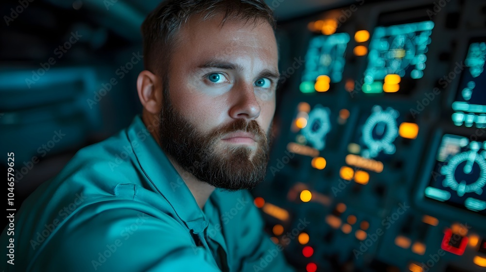 Poster skilled technician meticulously inspecting and maintaining the complex avionics system within the il