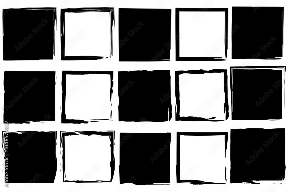 Poster grunge square frames. black and white squares. rough border shapes. vector abstract frames.