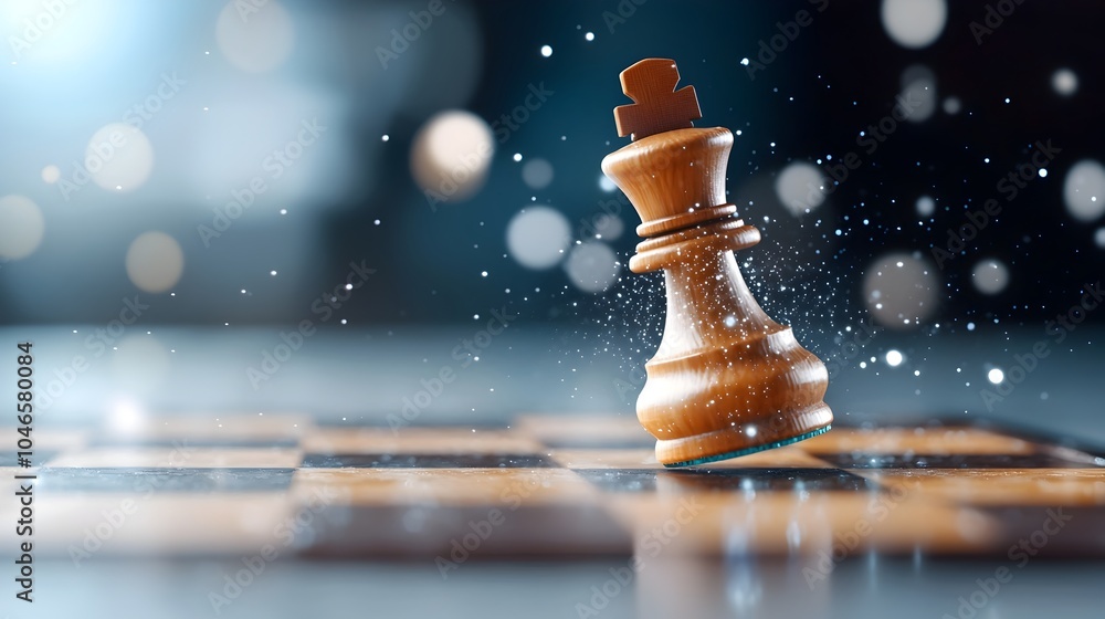 Poster futuristic chessboard with transparent 3d holographic chess pieces floating above the surface repres