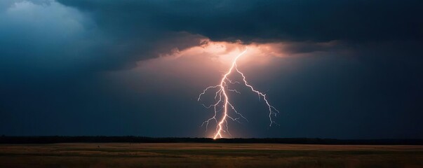Lightning strikes during a storm in a dark, moody sky.
