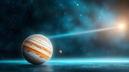 Fototapeta premium Distant comet with a brilliant tail streaking across the surface of a distant planet set against the vast and mysterious backdrop of the cosmos creating a spellbinding and celestial spectacle