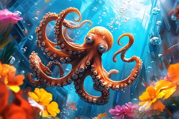 Fototapeta premium Octopus in a Blue World.