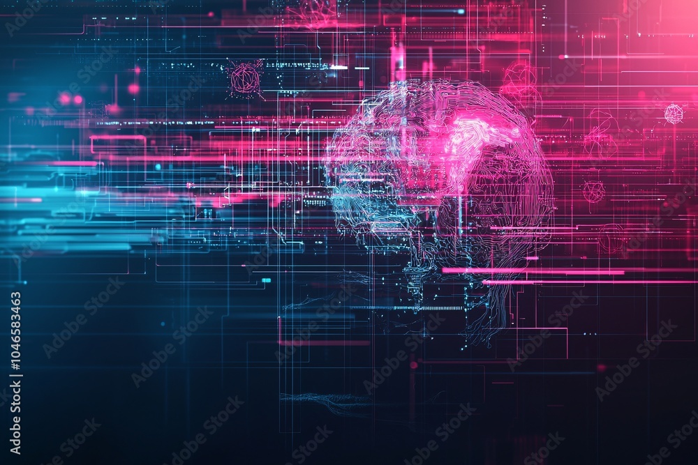 Poster a digital canvas displaying an evolving piece of art, powered by ai algorithms, with icons of neural