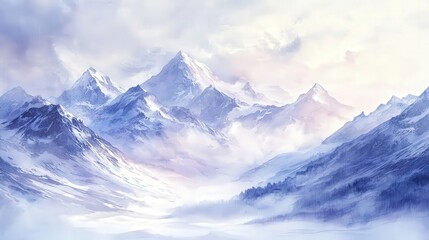 Obraz premium Snowy Himalayan Mountains with Clouds in Winter