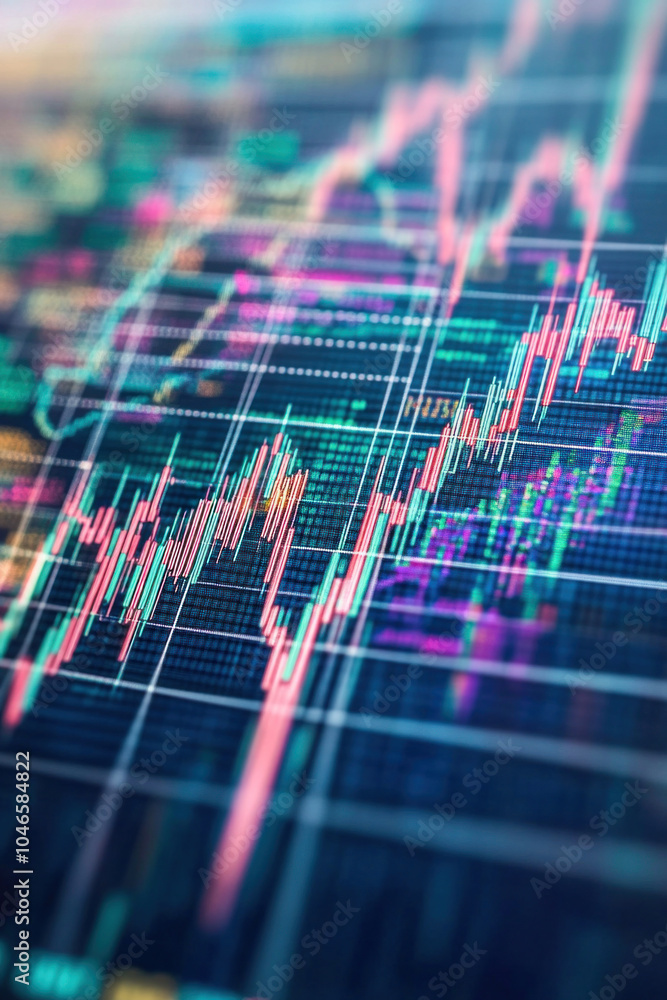 Poster stock market data graph showing on monitor screen in perspective