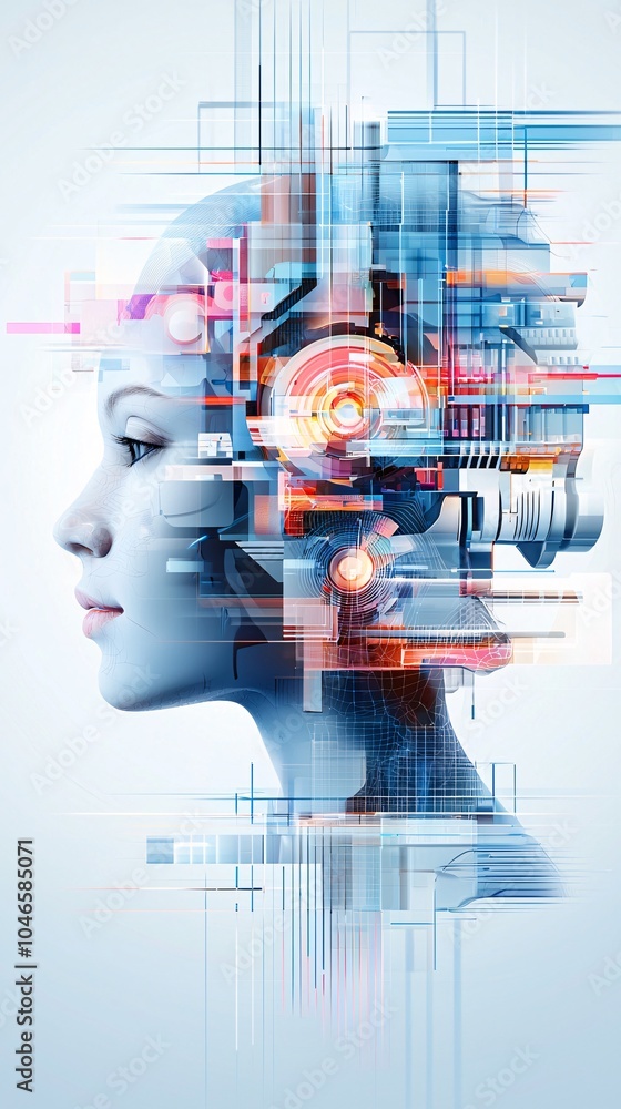 Poster a digital art piece evolves on a screen as ai algorithms analyze and adjust in real-time, with space