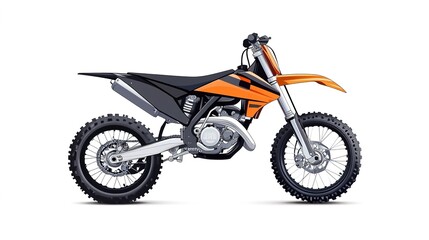Obraz premium Dynamic dirt bike illustration on a clean white background, showcasing the powerful design, rugged wheels, and adventurous spirit of off-road biking. This illustration captures the essence of speed, 