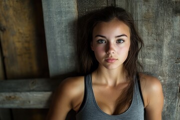 Fototapeta premium Portrait of a fit young woman posing at the crossfit gym