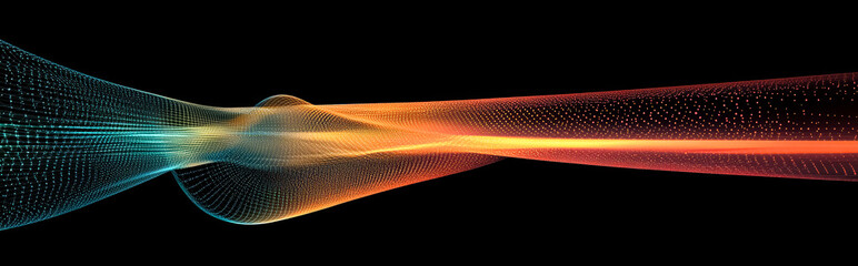 Abstract wavy colorful gradient lines isolated on black background. Modern digital technology, science, energy background. 