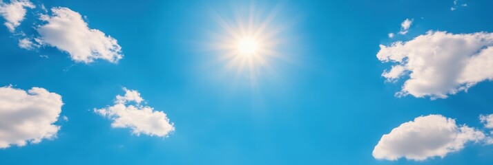 Sunny Day with Fluffy Clouds, Blue Sky Background, Nature Photography