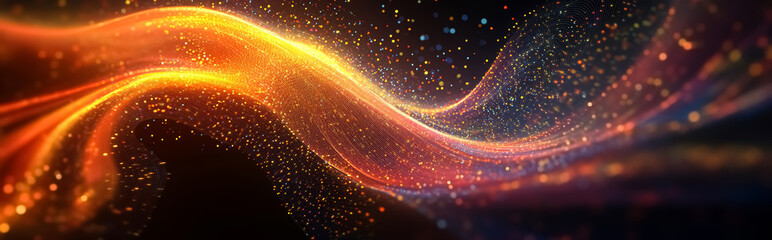 Futuristic point wave. Abstract colorful background with a dynamic wave. Artificial intelligence and big data. Information waves and global database. Abstract technological illustration.
