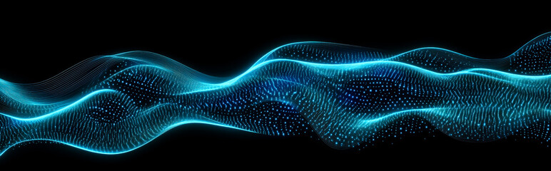 Futuristic point wave. Abstract blue background with a dynamic wave. Artificial intelligence, big data, information waves and global database. Abstract technological illustration.