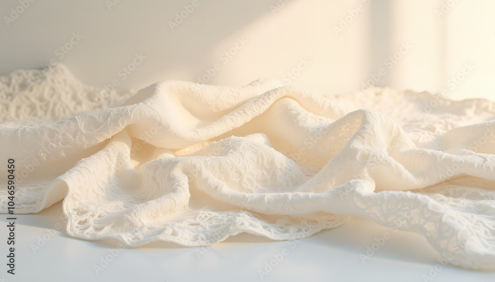 Wall mural softly lit still life of delicate seamless textile with intricate patterns on gradient surface