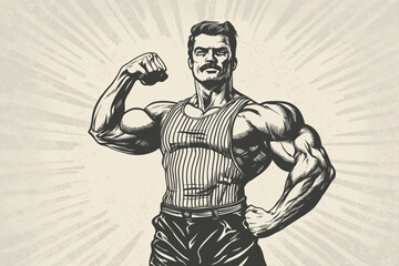 A man with a muscular build is flexing his arm