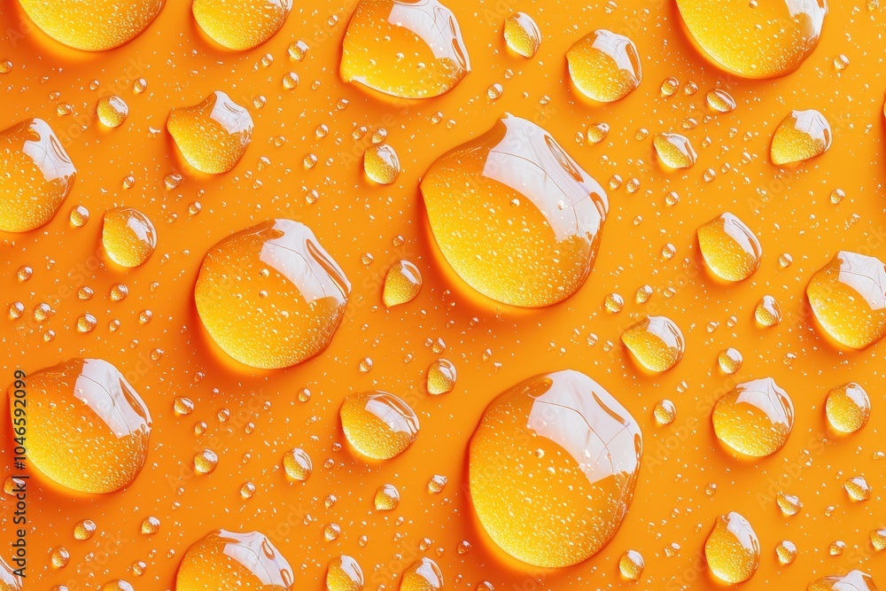 Poster seamless pattern of water droplets on vibrant orange background creating a refreshing and dynamic de