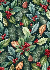 Fototapeta premium Christmas Leaf Pattern Design. Festive Leaf Pattern Background. Holiday Leaves in Christmas Theme. Christmas Leaf Background Pattern. Decorative Christmas Leaf Design.