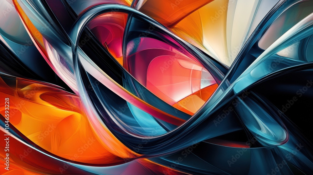 Poster a digital abstract with sharp angles and curves.