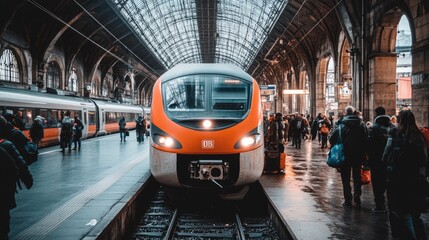 Modern Train at Busy Urban Station in Germany