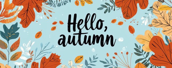 Elegant autumn illustration featuring vibrant fall leaves with a welcoming seasonal message