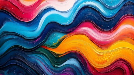Fototapeta premium This vibrant abstract artwork showcases flowing waves of thick paint in a mesmerizing array of bright and bold colors, creating a dynamic visual experience.