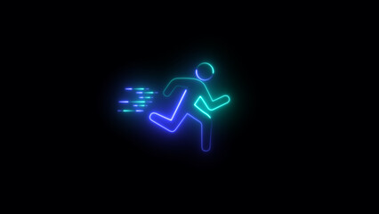 Neon, Glowing, Colorful Man ran fast icon on black background.Sprinting on a Track: Symbolizing Speed, Fitness, and Athletic Competition in a Healthy Lifestyle - Energetic Icon for Sports and Exercise