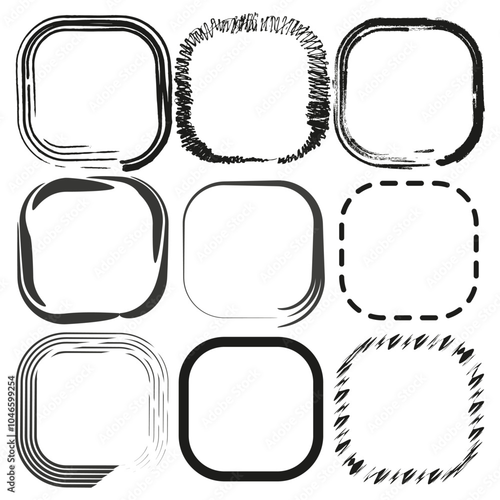 Aufkleber hand drawn square icons. rough sketch frames. simple geometric shapes. abstract vector borders.
