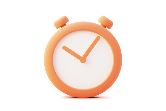 A vibrant orange round clock with simple hands, set against a clean white background