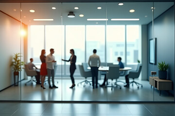 Fototapeta premium Business office with blurred people casual wear, with blurred bokeh background 
