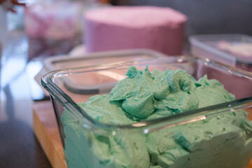 Teal cake frosting for cake decoration