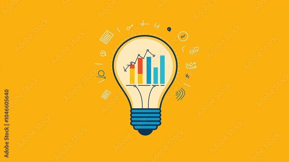 Poster flat light bulb design with data charts and icons