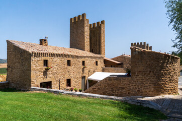 The Walls and towers at Cerco de Artajona, 12th century, medieval fortress over village of...