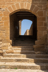 The Walls and towers at Cerco de Artajona, 12th century, medieval fortress over village of...