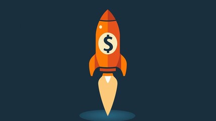 Flat Design Rocket Flying Towards Success