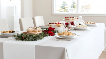 An elegant dining table set for a holiday gathering, adorned with gourmet treats and festive centerpieces, epitomizing a luxurious lifestyle while subtly promoting Black Friday shopping