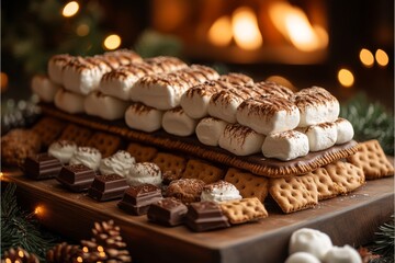 S’mores dessert with marshmallows on graham crackers and chocolate
