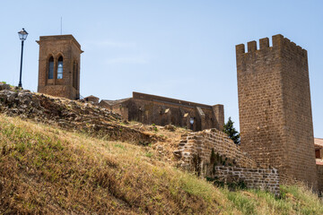 The Walls and towers at Cerco de Artajona, 12th century, medieval fortress over village of...