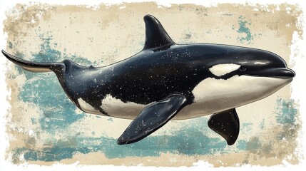 Obraz premium An artistic illustration of a sleek black and white orca swimming gracefully in the ocean.