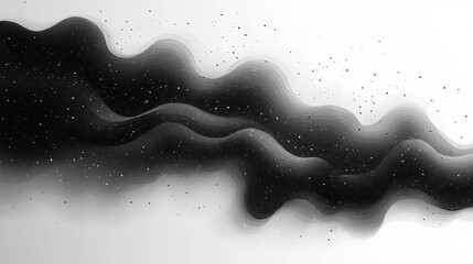 Abstract cosmic waves with starry elements in black and white, evoking a sense of infinity and mystery.