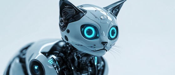 Fototapeta premium Futuristic Robotic Cat with Glowing Blue Eyes